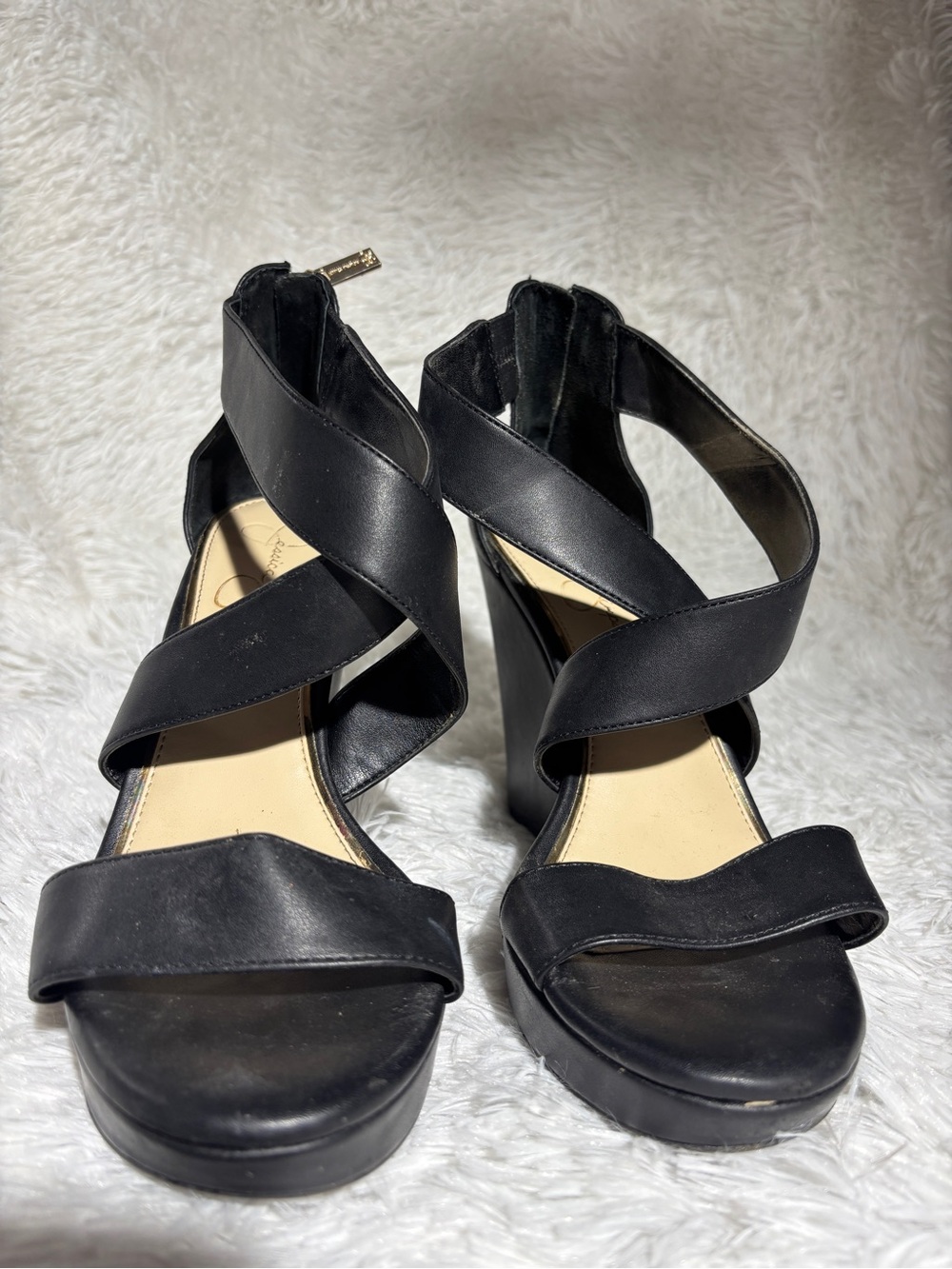 Jessica Simpson Black Crisscross Platform Wedges